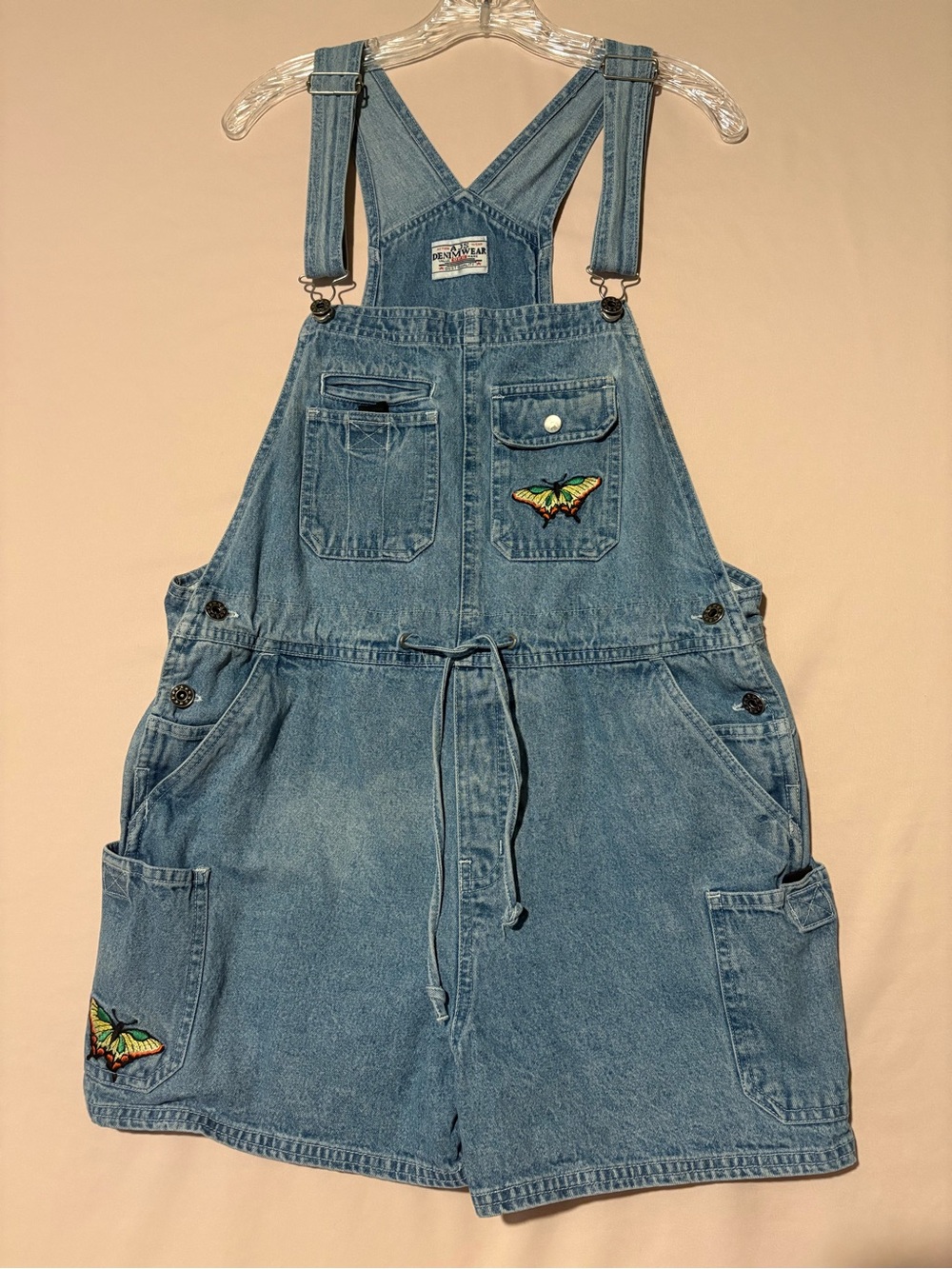 Vintage 90s Butterfly Embroidered Denim Short Overalls